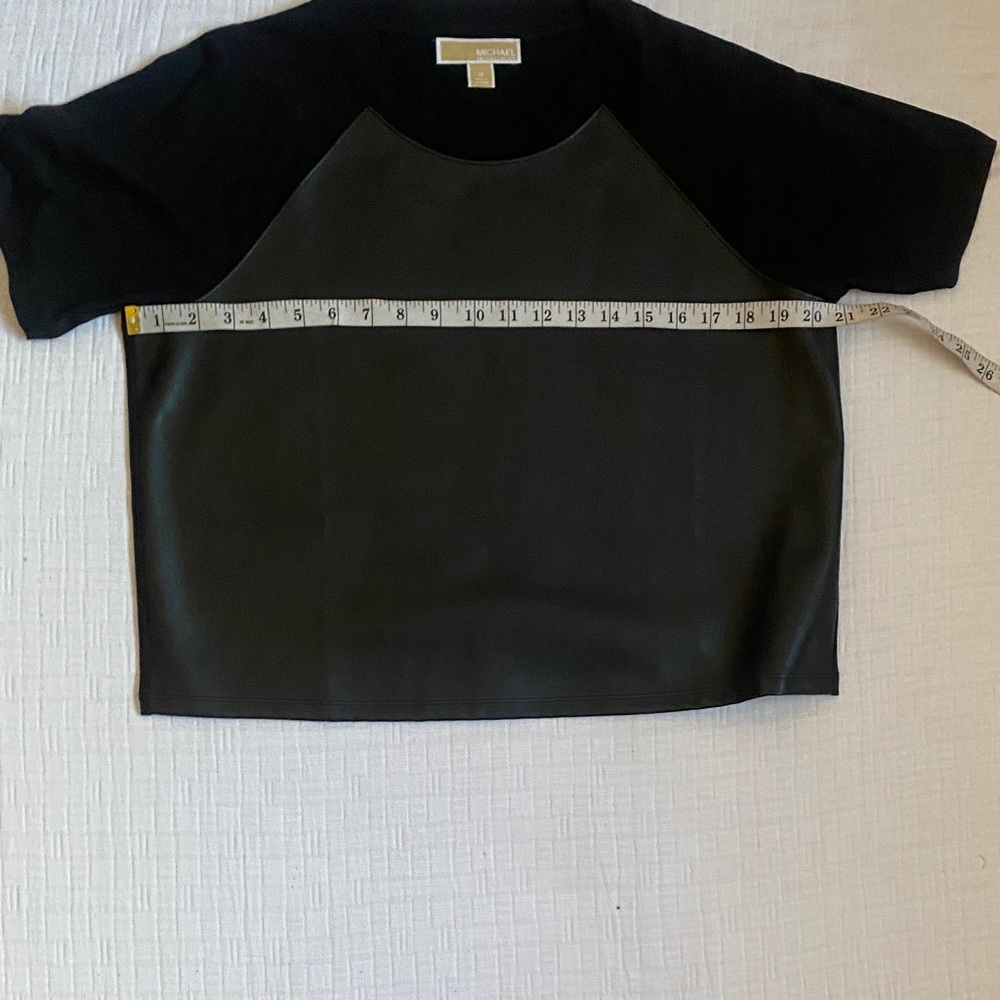 MICHAEL KORS Black Faux Leather Short Sleeve Top - Picture 5 of 9